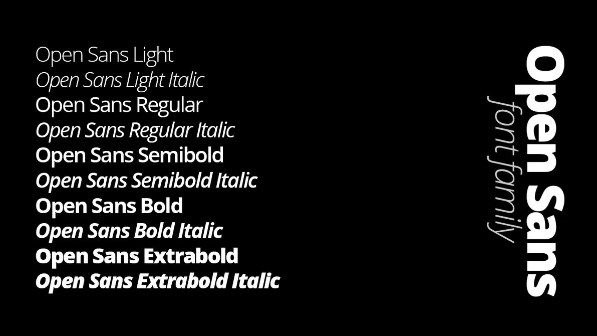 Open Sans font family showing different weights and styles